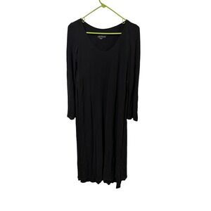 Lida Baday Size Small Black Long Sleeve Scoop Neck Midi Dress Side Slit
